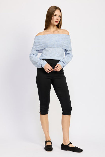 Off Shoulder Fold-Over Long Sleeve Top - Ro + Ivy