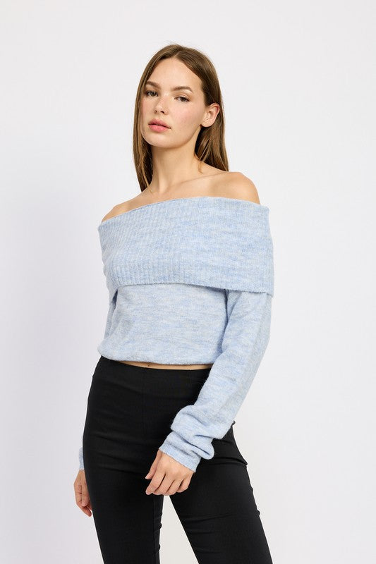 Off Shoulder Fold-Over Long Sleeve Top - Ro + Ivy