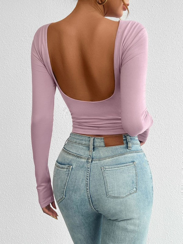 Square Open Back Long Sleeve Top - Ro + Ivy