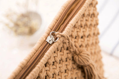 Macrame Woven Tassel Cotton Crossbody Bag — Boho Chic Everyday Carry Style -