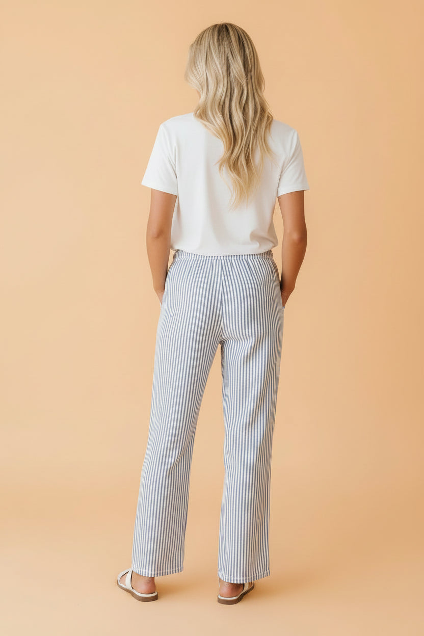 Striped Drawstring Elastic Waist Flowy Wide Leg Pants — Comfortable Summer Style - Bottoms/Pants & Culotte