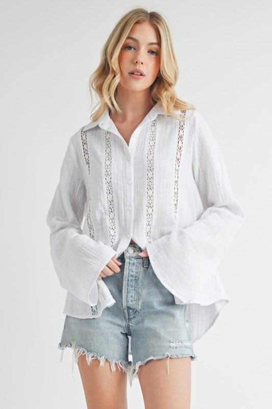 Mahlia Open-Knit Lace Blouse - Ro + Ivy