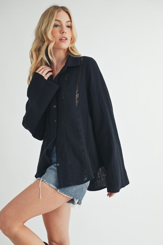 Mahlia Open-Knit Lace Blouse - Ro + Ivy