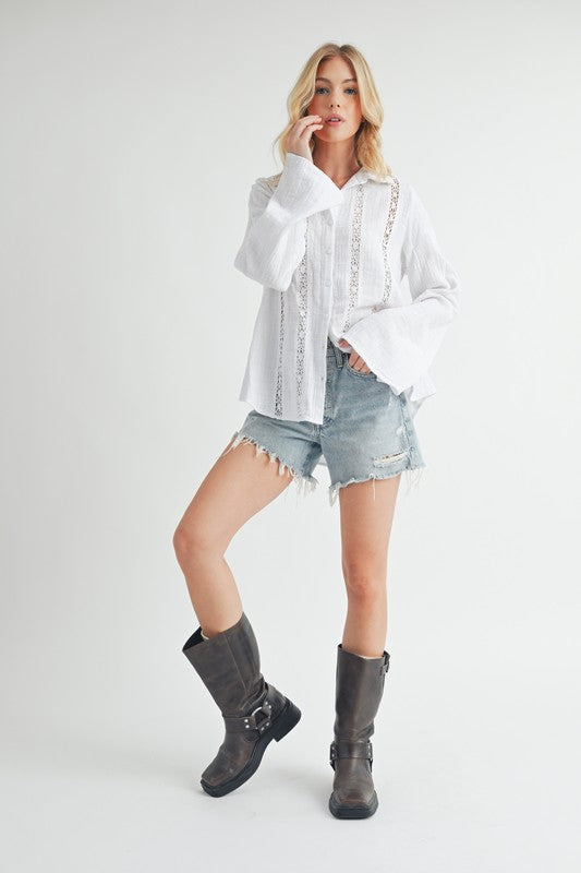 Mahlia Open-Knit Lace Blouse - Ro + Ivy