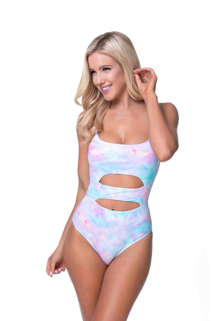 Tie Dye Cutout Detail One Piece Swimsuit - One Piece