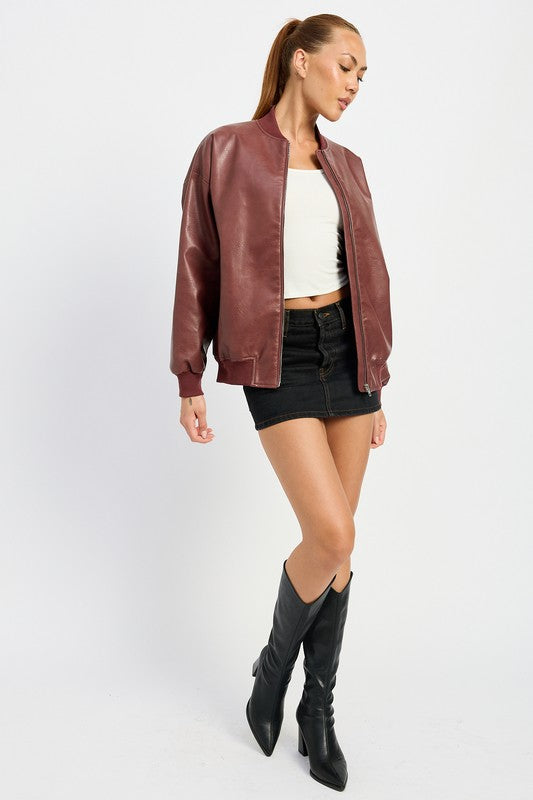 Vintage Leather Bomber Jacket