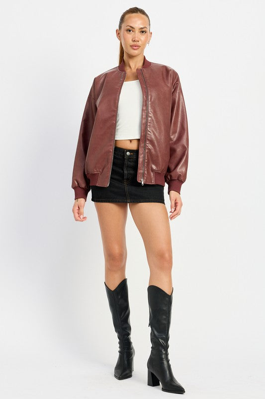 Vintage Leather Bomber Jacket