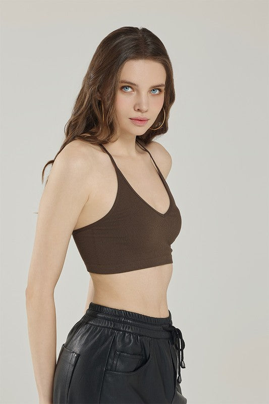 chocolate brown Seamless Lace Racerback Ribbed Knit Bralette | Trendy Bralettes Outfit Idea for Women by Ro + Ivy | Elevated Basics, Modern Comfort & Style