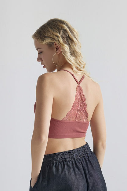 Marsala Seamless Lace Racerback Ribbed Knit Bralette | Trendy Bralettes Outfit Idea for Women by Ro + Ivy | Elevated Basics, Modern Comfort & Style