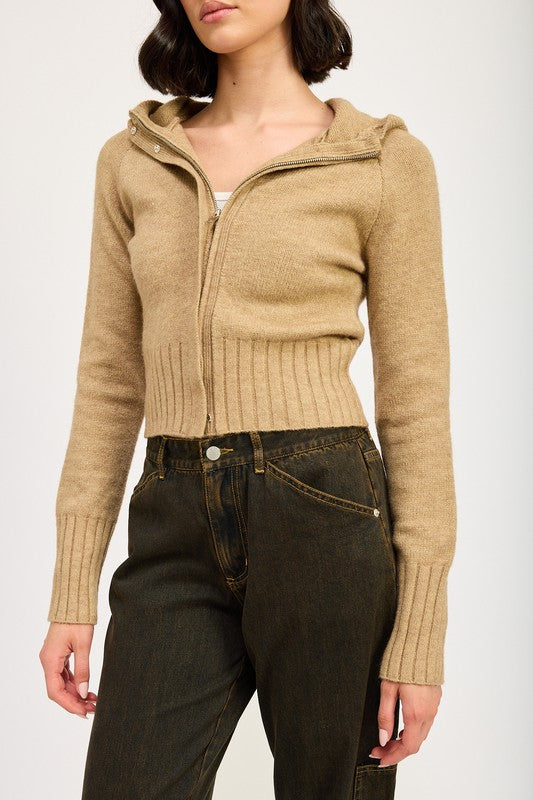 Ribbed Cropped Zip-Up Hoodie - Ro + Ivy