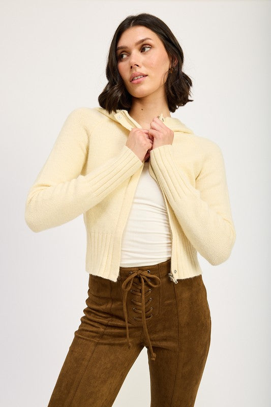 Ribbed Cropped Zip-Up Sweater - Ro + Ivy