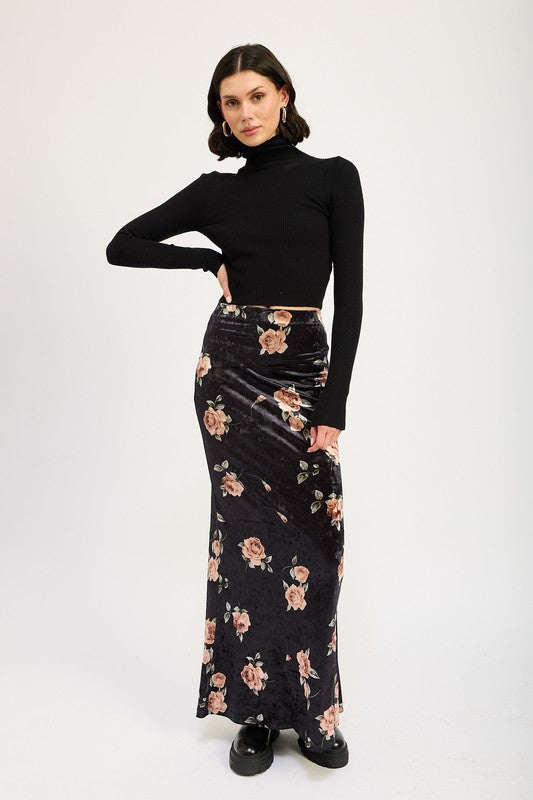 Floral Velvet High-Waist Maxi Skirt - Ro + Ivy