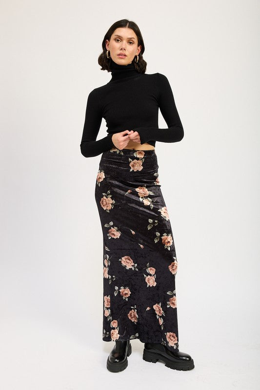 Floral Velvet High-Waist Maxi Skirt - Ro + Ivy