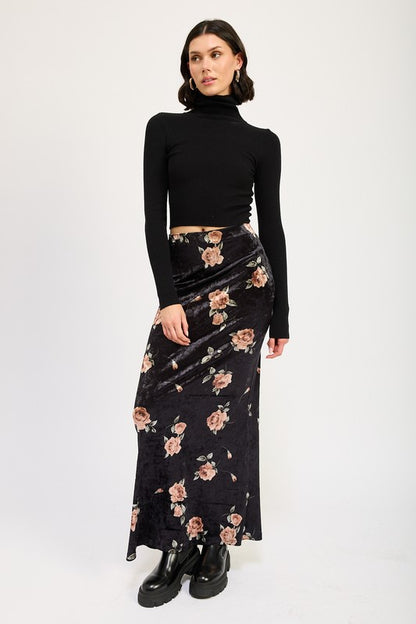 Floral Velvet High-Waist Maxi Skirt - Ro + Ivy