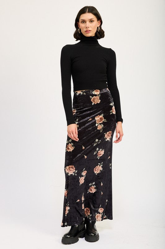 Floral Velvet High-Waist Maxi Skirt - Ro + Ivy