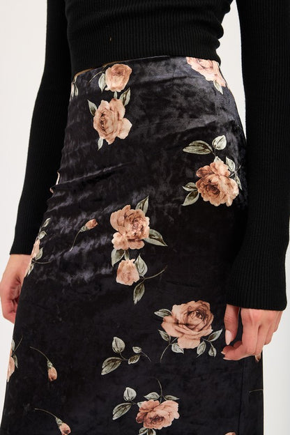 Floral Velvet High-Waist Maxi Skirt - Ro + Ivy