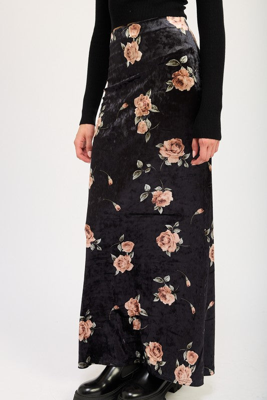 Floral Velvet High-Waist Maxi Skirt - Ro + Ivy