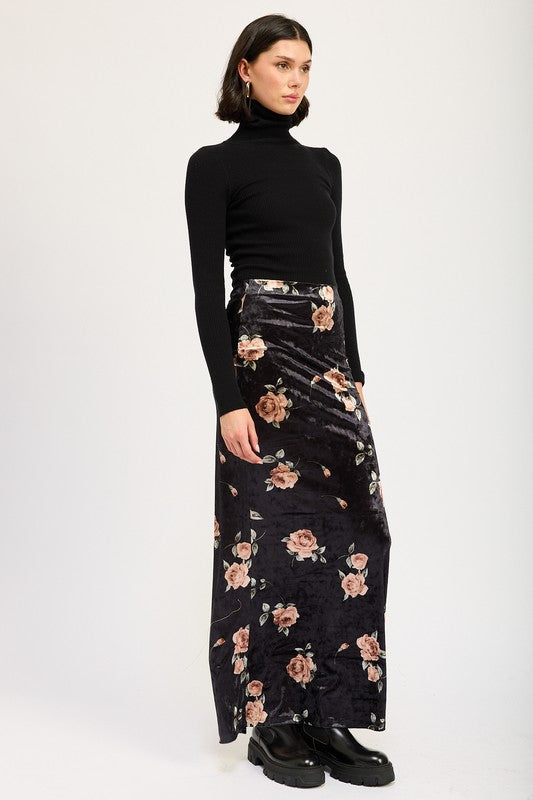 Floral Velvet High-Waist Maxi Skirt - Ro + Ivy