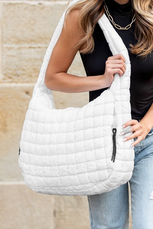 White OneSize Large Quilted Puffer Tote | Trendy Tote Bags Outfit Idea for Women by Ro + Ivy | Elevated Basics, Modern Comfort & Style