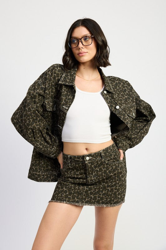 Oversized Leopard Print Denim Jacket - Ro + Ivy