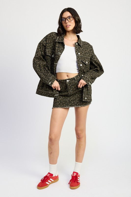 Oversized Leopard Print Denim Jacket - Ro + Ivy