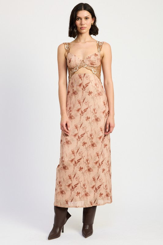 Romantic Lace Contrast Maxi Dress with Cutout Detail - Ro + Ivy