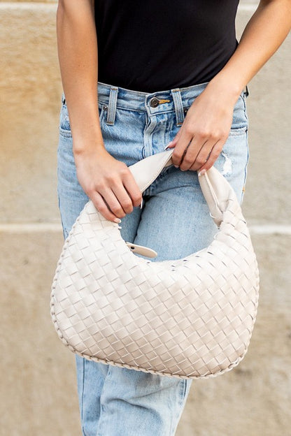 Woven Round Hobo Bag in Butter-Soft Vegan PU Leather | Trendy Hobo Bags Outfit Idea for Women by Ro + Ivy | Elevated Basics, Modern Comfort & Style