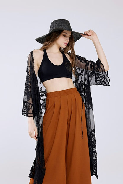 Black One Size Embroidered Cotton Lace Kimono Cardigan | Trendy Cardigans Outfit Idea for Women by Ro + Ivy | Elevated Basics, Modern Comfort & Style