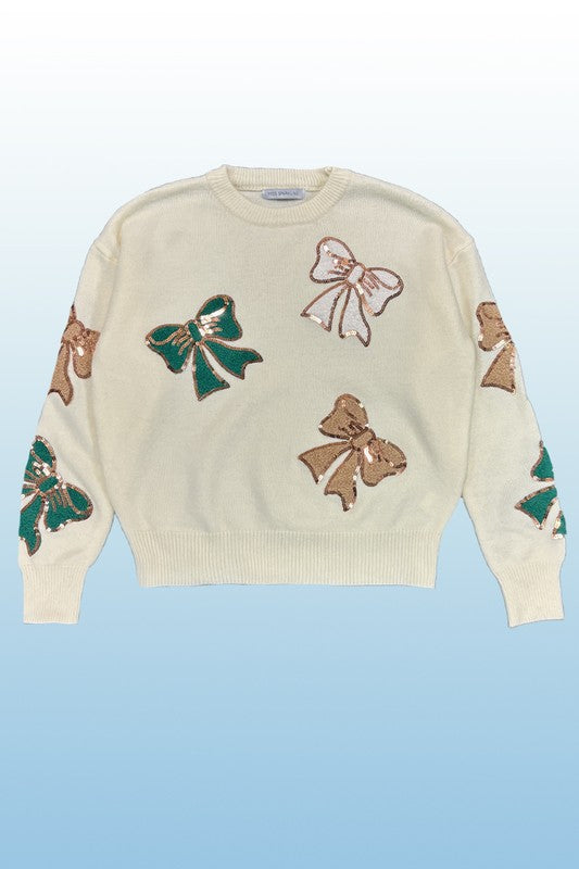 Christmas Sequins Bow Sweater | Trendy Sweaters Outfit Idea for Women by Ro + Ivy | Elevated Basics, Modern Comfort & Style