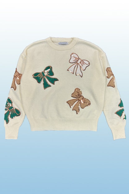 Christmas Sequins Bow Sweater | Trendy Sweaters Outfit Idea for Women by Ro + Ivy | Elevated Basics, Modern Comfort & Style