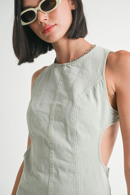 Bodycon Sleeveless Round Neck Mini Dress with Back Cutout – outfit idea for women | Ro + Ivy