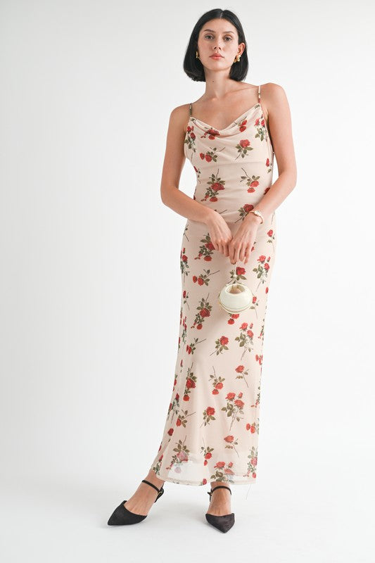 Floral Cowl Neck Open Back Maxi Dress - Ro + Ivy