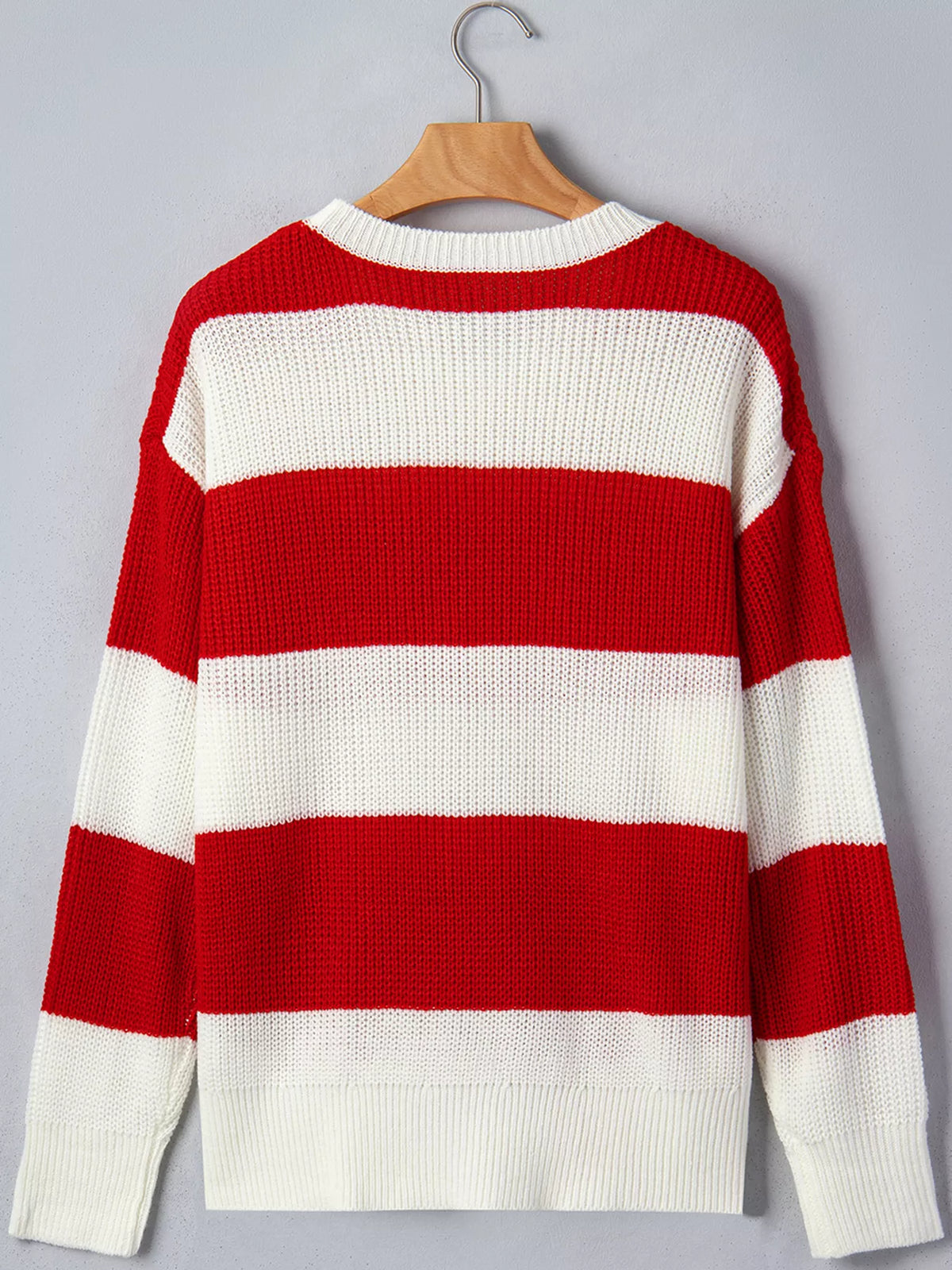 Striped Merry Christmas Drop-Shoulder Long-Sleeve Sweater