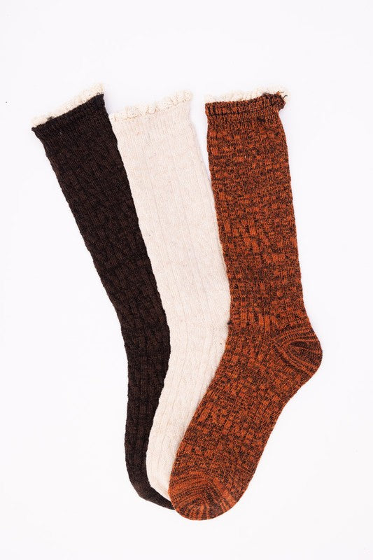 Autumn Vibes Ribbed Ruffle-Trim Long Socks Trendy Socks Outfit Idea for Women | Ro + Ivy