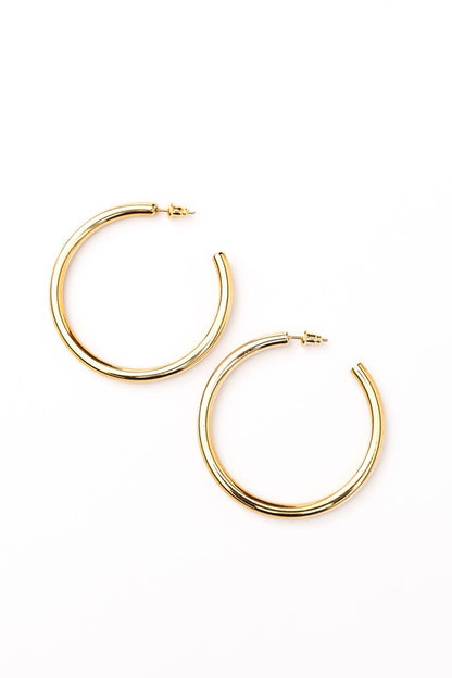 14K Stainless Steel Open Hoop Earrings | Trendy Earrings Outfit Idea for Women by Ro + Ivy | Elevated Basics, Modern Comfort & Style