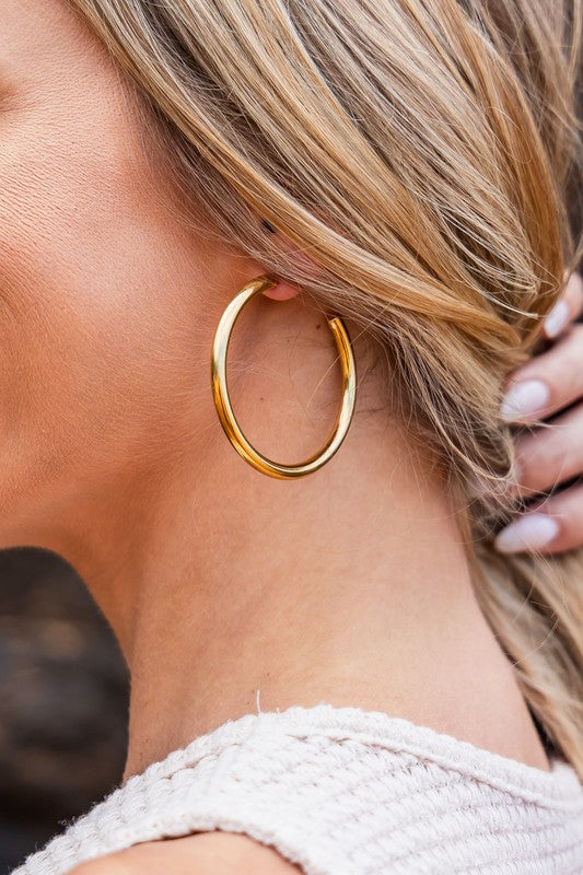 Gold OneSize 14K Stainless Steel Open Hoop Earrings | Trendy Earrings Outfit Idea for Women by Ro + Ivy | Elevated Basics, Modern Comfort & Style