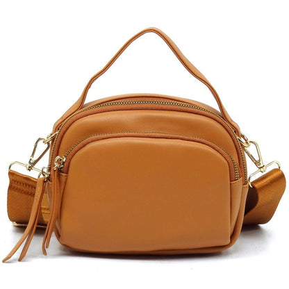 Tan one Faux Vegan Leather Top Handle Crossbody Bag | Trendy Crossbody Bags Outfit Idea for Women by Ro + Ivy | Elevated Basics, Modern Comfort & Style