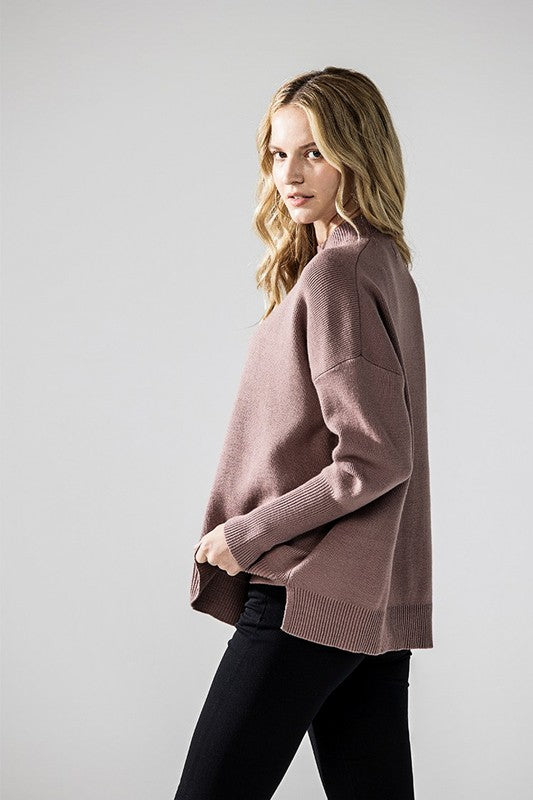 Coco Mock Neck Balloon Sleeve Side Slit Sweater | Trendy Sweaters Outfit Idea for Women by Ro + Ivy | Elevated Basics, Modern Comfort & Style