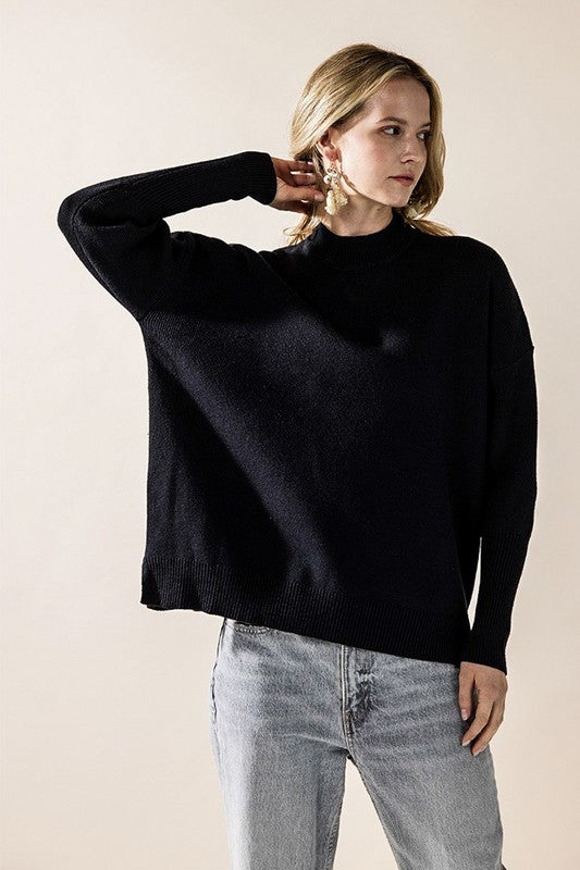 Mock Neck Balloon Sleeve Side Slit Sweater | Trendy Sweaters Outfit Idea for Women by Ro + Ivy | Elevated Basics, Modern Comfort & Style