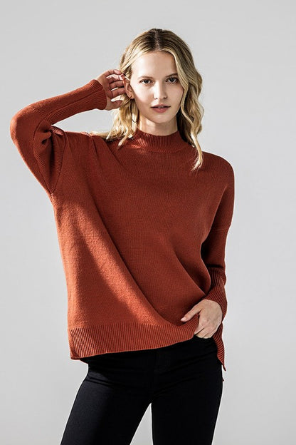 Mock Neck Balloon Sleeve Side Slit Sweater | Trendy Sweaters Outfit Idea for Women by Ro + Ivy | Elevated Basics, Modern Comfort & Style