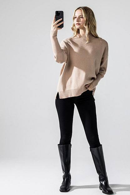 Plus Mock Neck Balloon Sleeve Side Slit Sweater | Trendy Sweaters Outfit Idea for Women by Ro + Ivy | Elevated Basics, Modern Comfort & Style