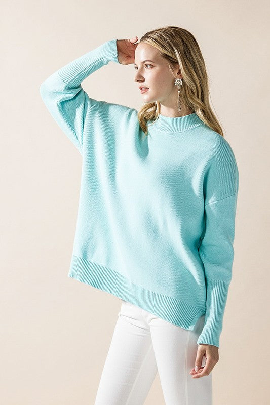 Plus Mock Neck Balloon Sleeve Side Slit Sweater | Trendy Sweaters Outfit Idea for Women by Ro + Ivy | Elevated Basics, Modern Comfort & Style