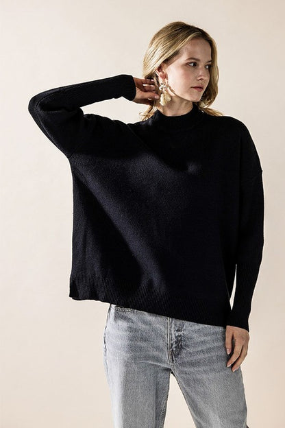 Plus Mock Neck Balloon Sleeve Side Slit Sweater | Trendy Sweaters Outfit Idea for Women by Ro + Ivy | Elevated Basics, Modern Comfort & Style