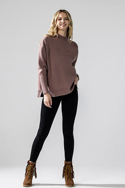 Plus Mock Neck Balloon Sleeve Side Slit Sweater | Trendy Sweaters Outfit Idea for Women by Ro + Ivy | Elevated Basics, Modern Comfort & Style
