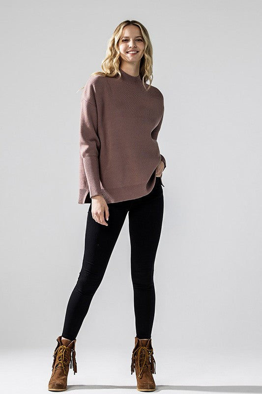 Coco Plus Mock Neck Balloon Sleeve Side Slit Sweater | Trendy Sweaters Outfit Idea for Women by Ro + Ivy | Elevated Basics, Modern Comfort & Style