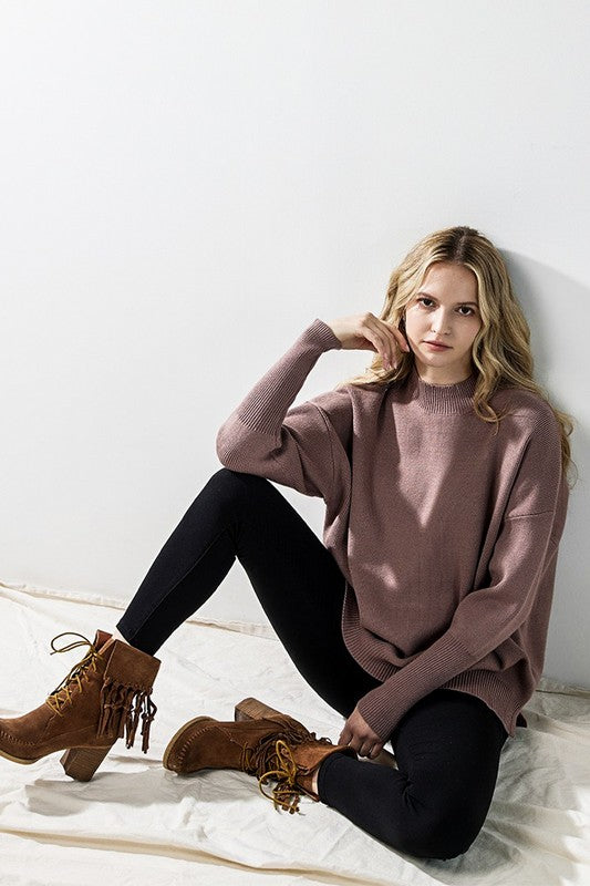 Plus Mock Neck Balloon Sleeve Side Slit Sweater | Trendy Sweaters Outfit Idea for Women by Ro + Ivy | Elevated Basics, Modern Comfort & Style