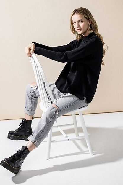 Plus Mock Neck Balloon Sleeve Side Slit Sweater | Trendy Sweaters Outfit Idea for Women by Ro + Ivy | Elevated Basics, Modern Comfort & Style