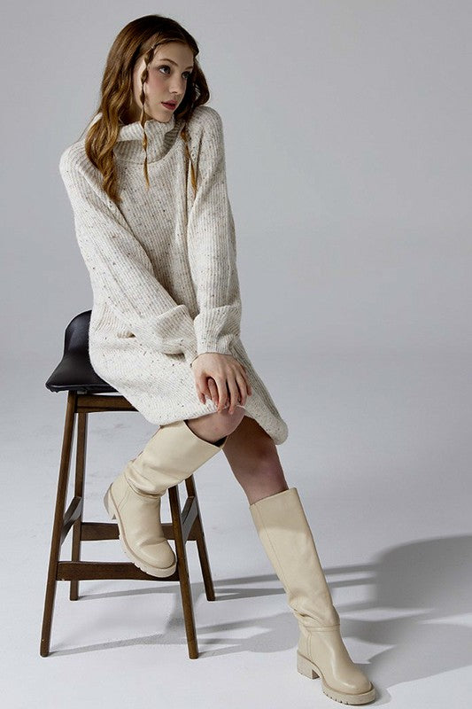 Plus Turtleneck Confetti Sweater Dress with Balloon Sleeves | Trendy Sweater Dresses Outfit Idea for Women by Ro + Ivy | Elevated Basics, Modern Comfort & Style