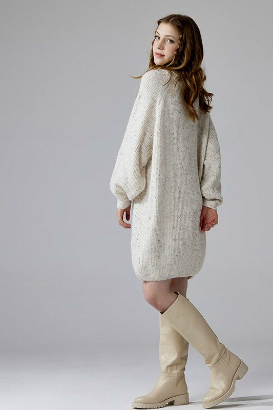 Turtleneck Confetti Sweater Dress with Balloon Sleeves | Trendy Sweater Dresses Outfit Idea for Women by Ro + Ivy | Elevated Basics, Modern Comfort & Style