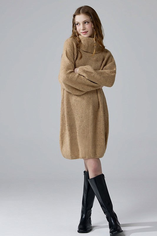 Turtleneck Confetti Sweater Dress with Balloon Sleeves | Trendy Sweater Dresses Outfit Idea for Women by Ro + Ivy | Elevated Basics, Modern Comfort & Style